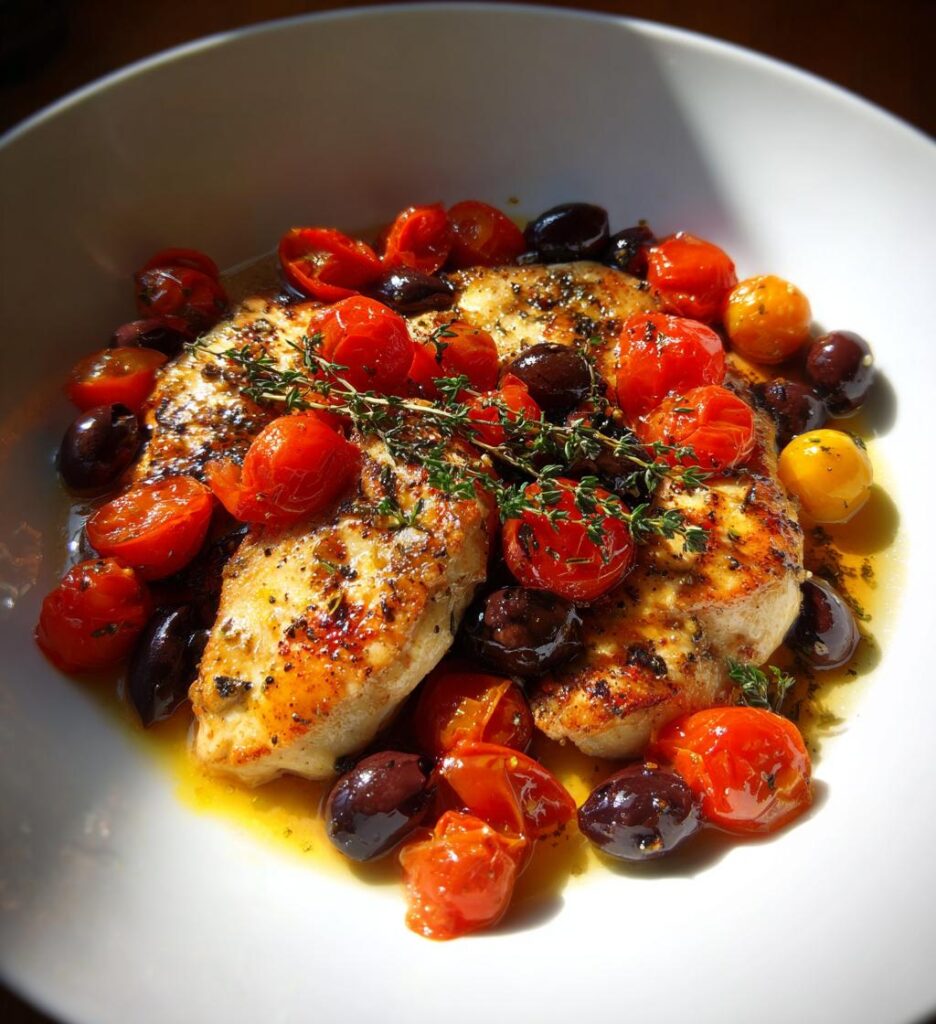 Hähnchen mit Oliven und Tomaten