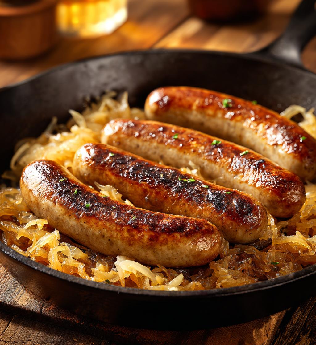 Bayrische Bierbratwürste mit Sauerkraut