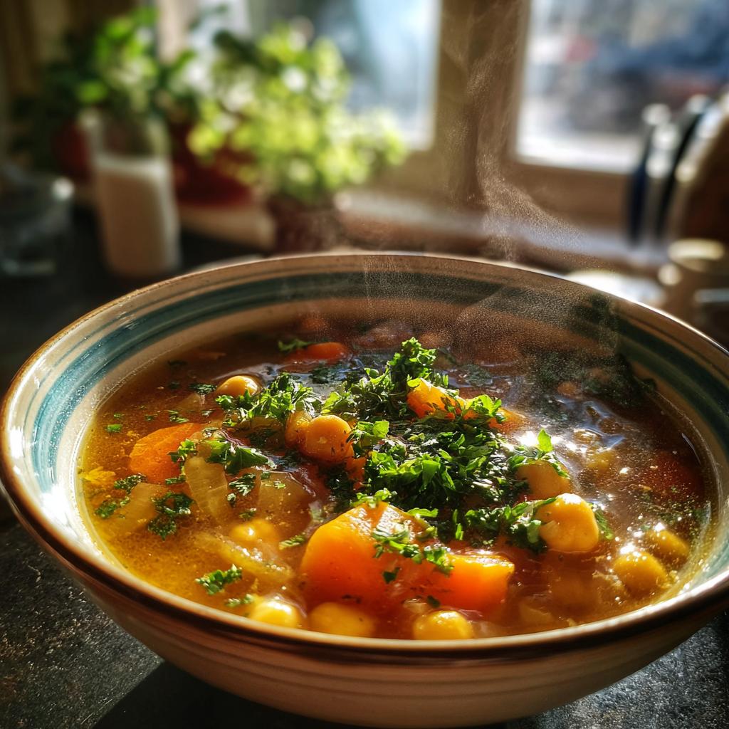 Gemüse Suppe mit Kichererbsen