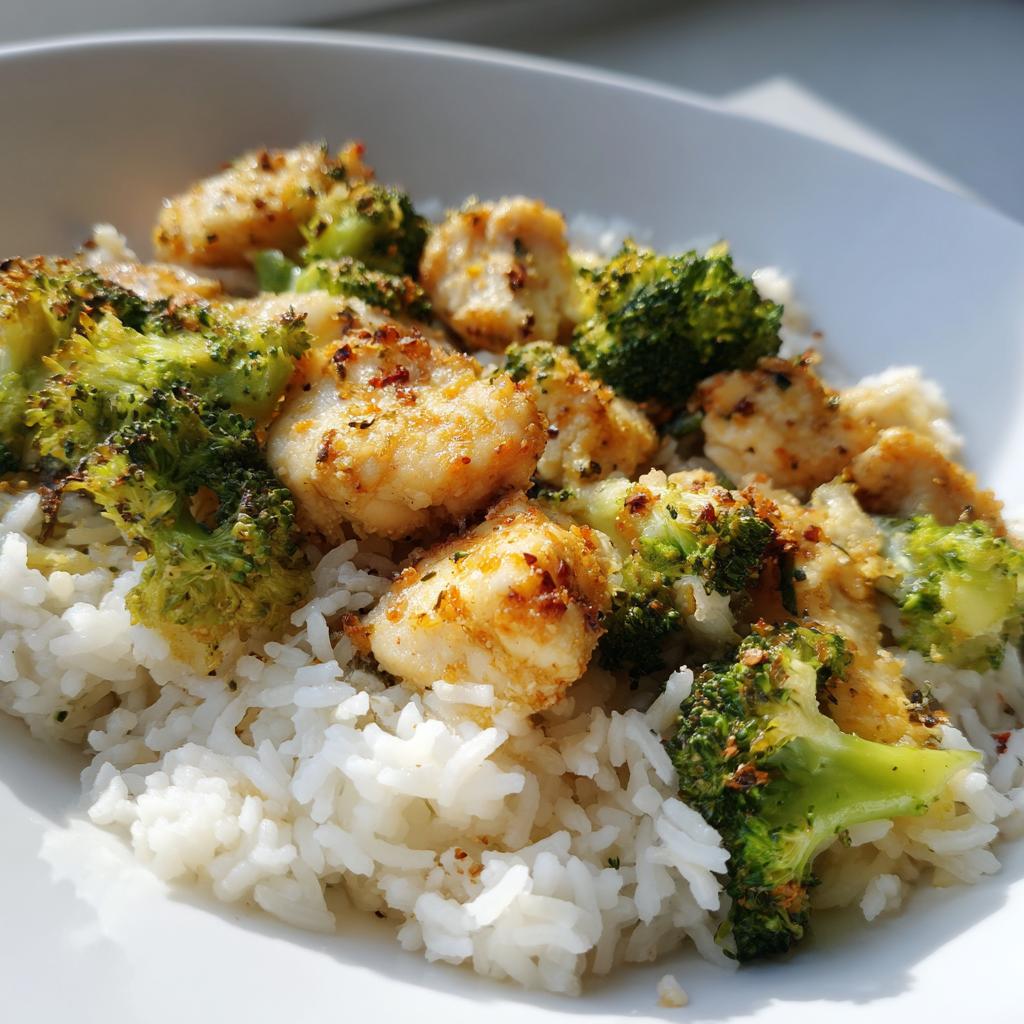 Reis mit Brokkoli und Hühnchen
