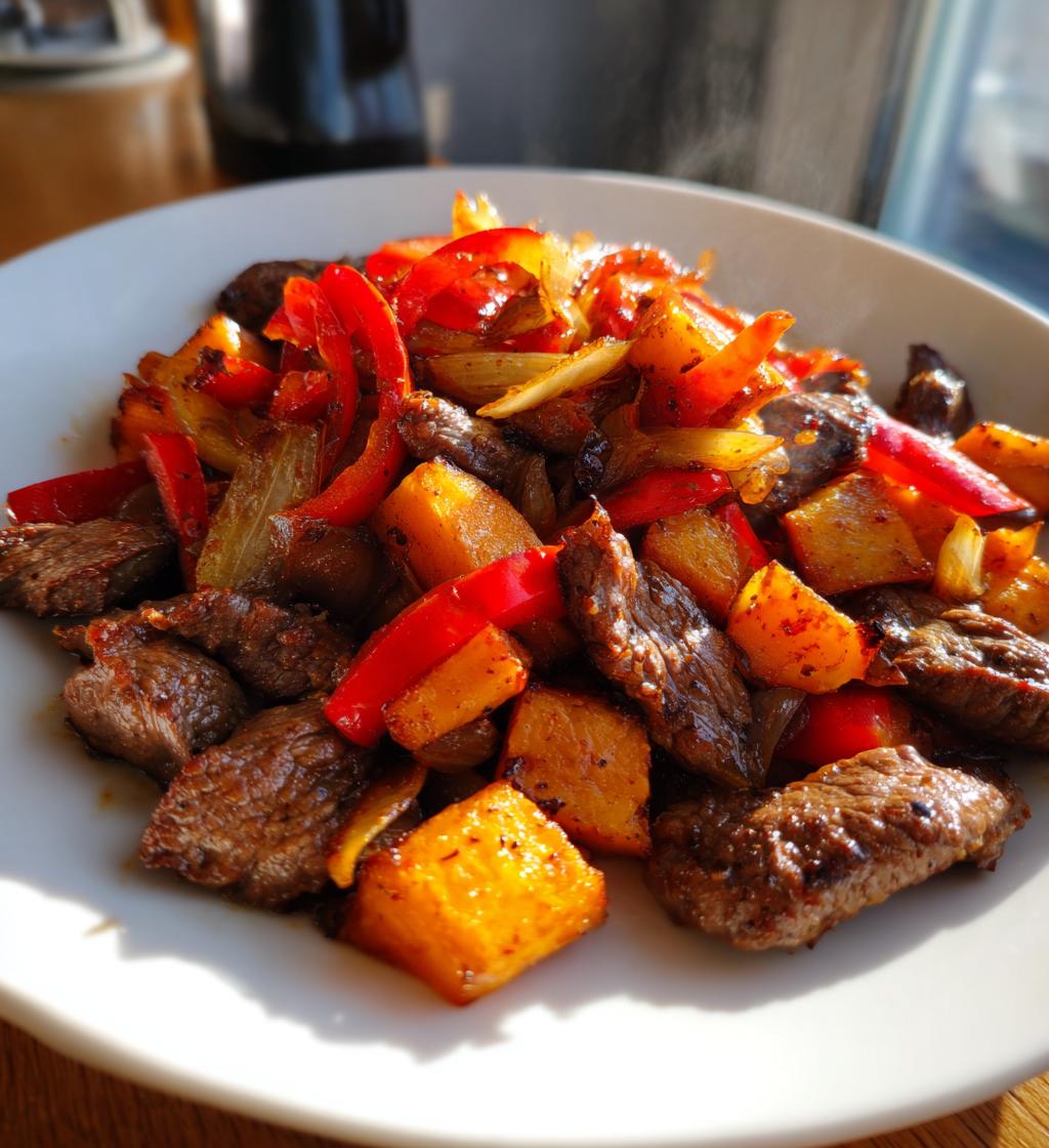 Rindfleisch Pfanne mit Süßkartoffel