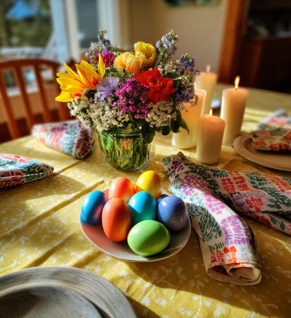 osterbrunch tischdeko bunt