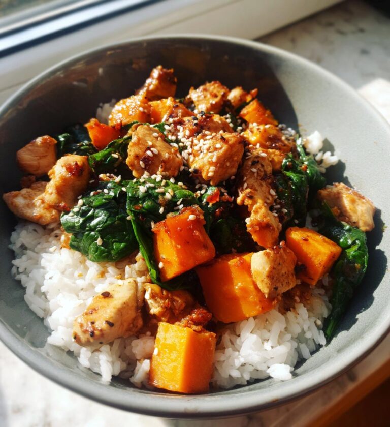 chicken and sweet potato rice bowl