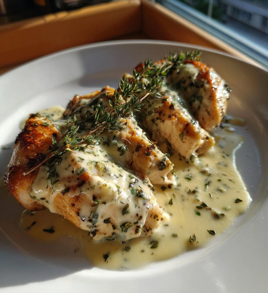 chicken with boursin sauce with garlic and fine herbs