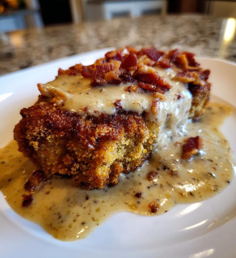 country fried pork chops with bacon gravy