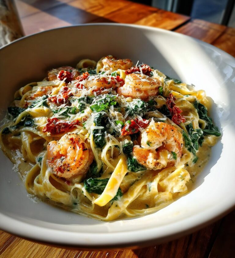 creamy shrimp tuscan fettuccine