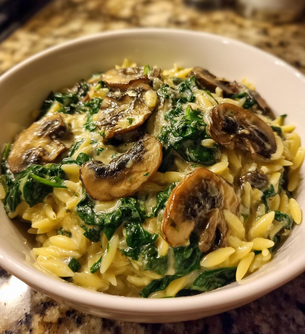 creamy spinach and mushroom orzo