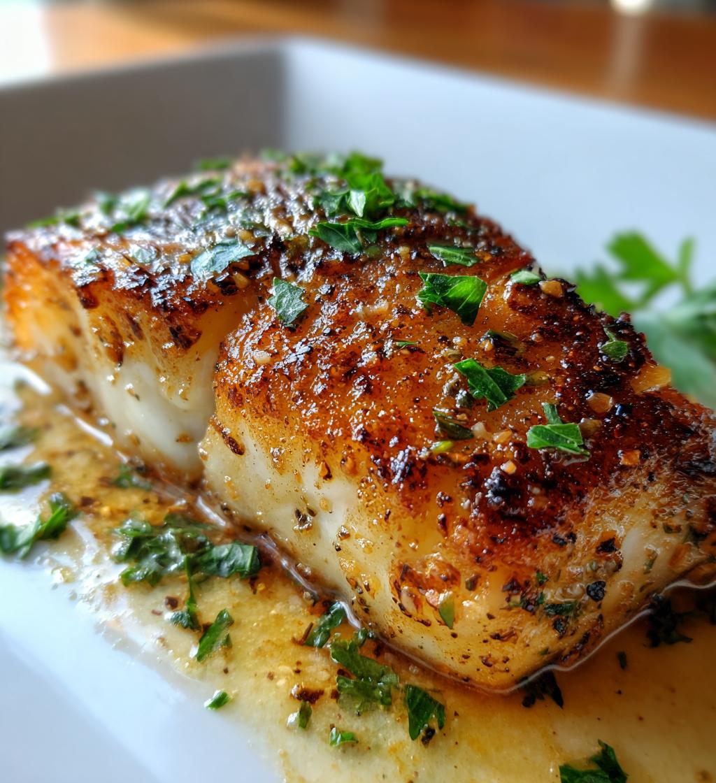 golden seared cod with herb butter sauce