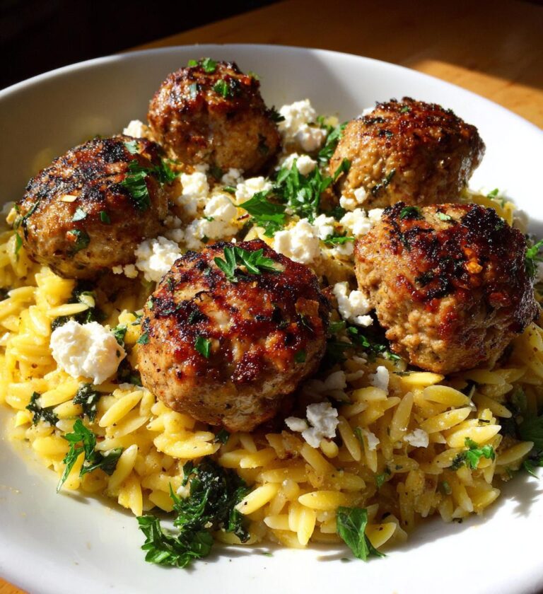 greek chicken meatballs with lemon orzo