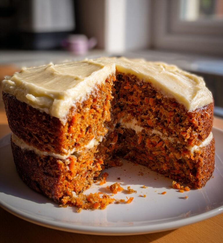 homemade carrot cake with creamy cheese frosting
