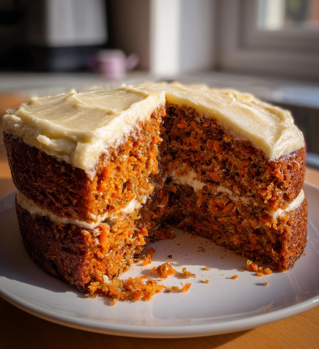 homemade carrot cake with creamy cheese frosting