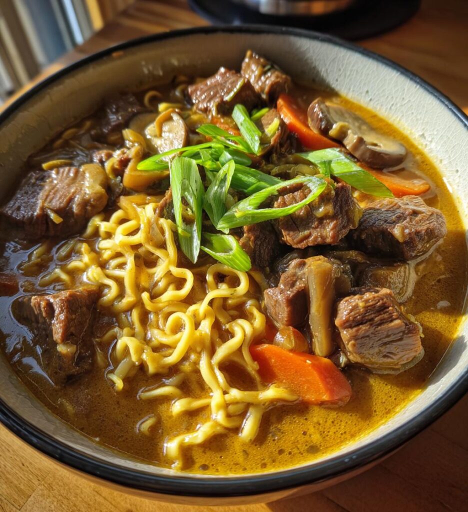 slow cooker curry ramen with beef
