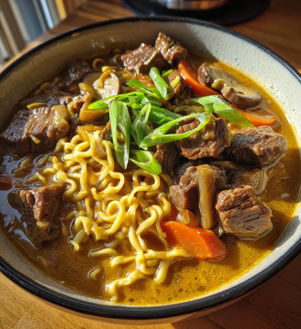 slow cooker curry ramen with beef