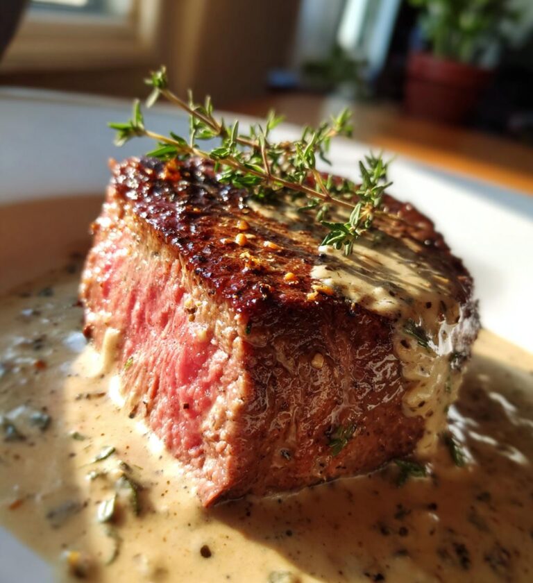 steak with creamy garlic sauce