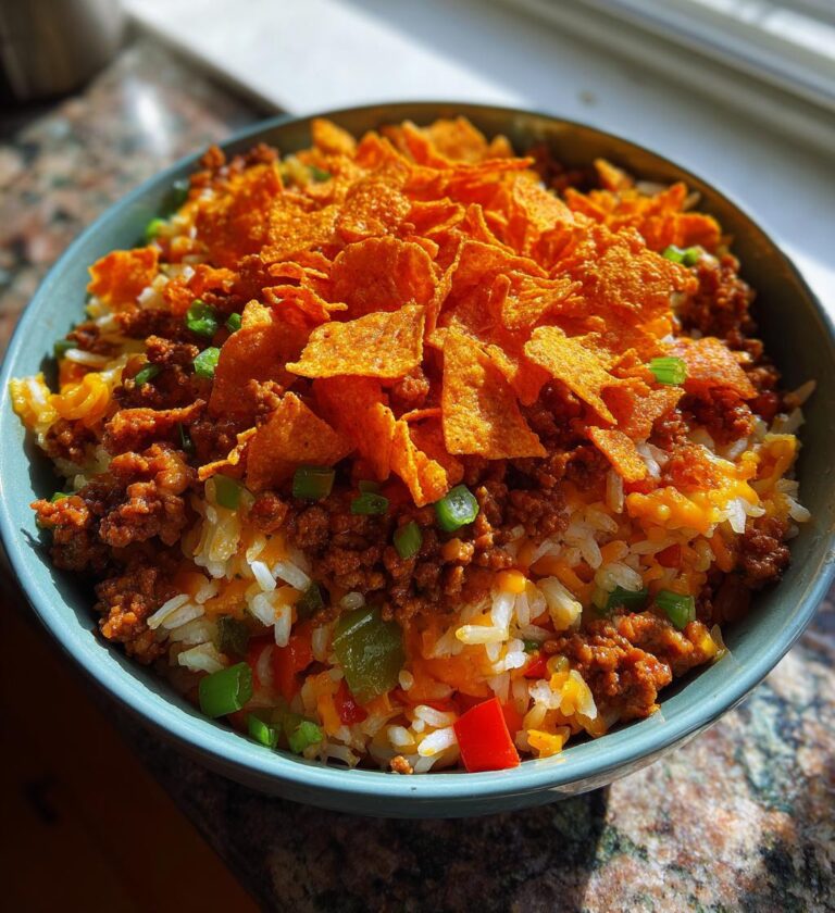 taco rice bowl with doritos