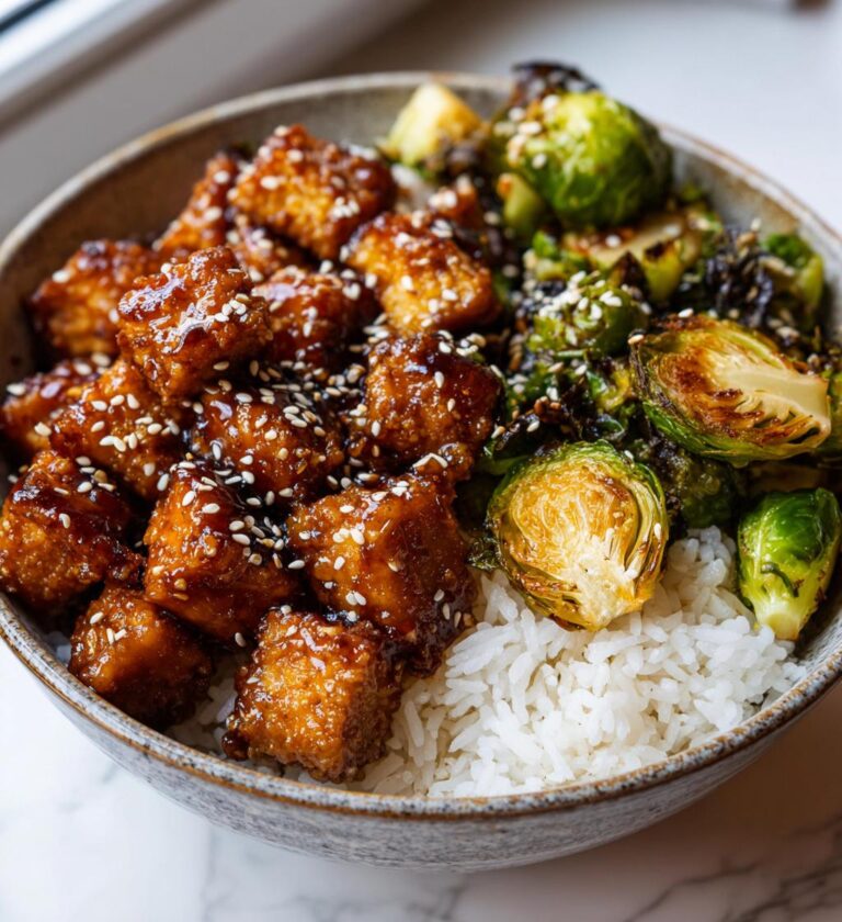 teriyaki chicken bowls with crispy brussels