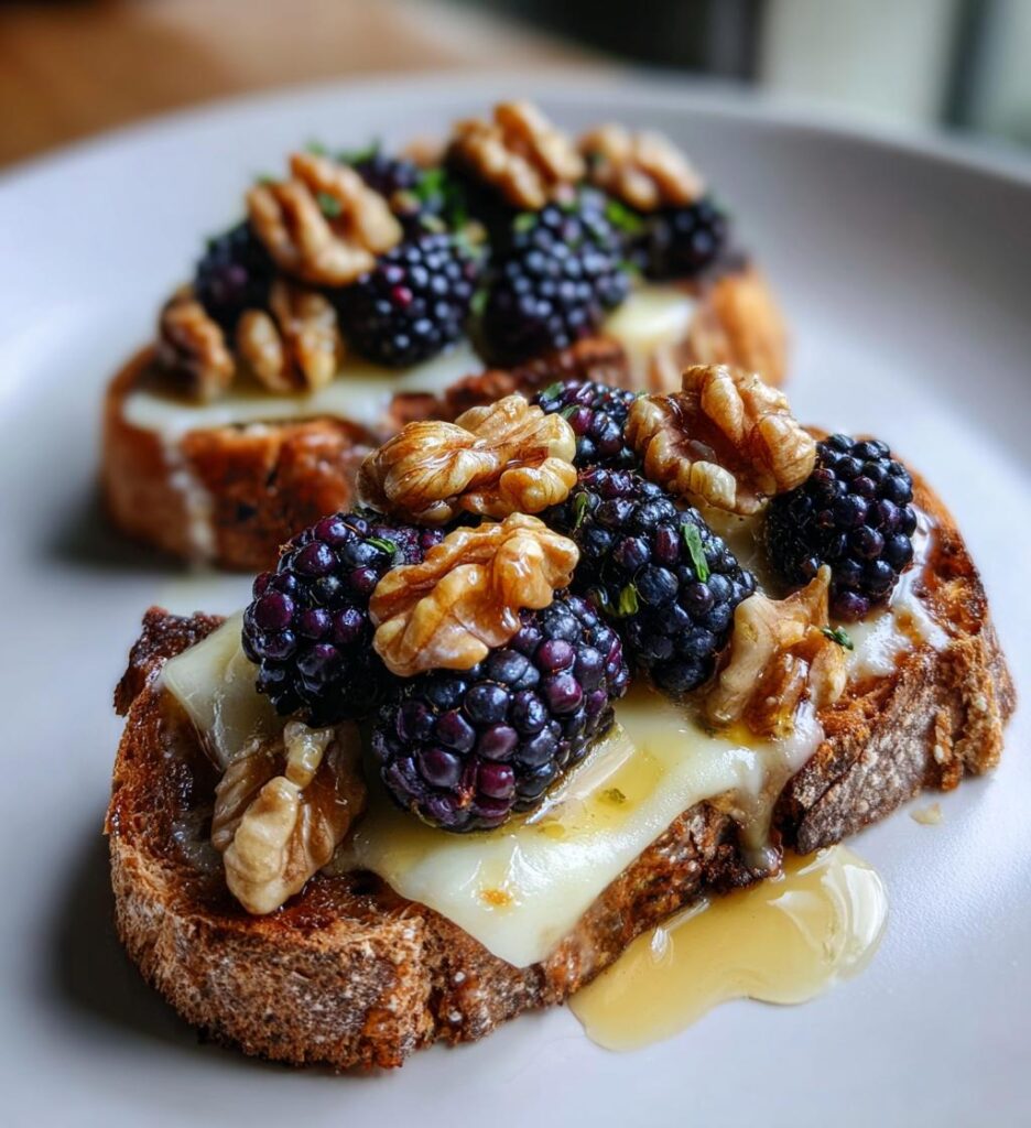 walnut toasts with gruyere and blackberries