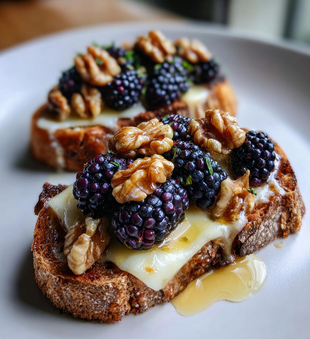 walnut toasts with gruyere and blackberries