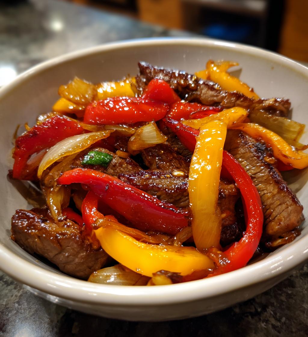 Rindfleisch Pfanne mit Paprika und Zwiebeln